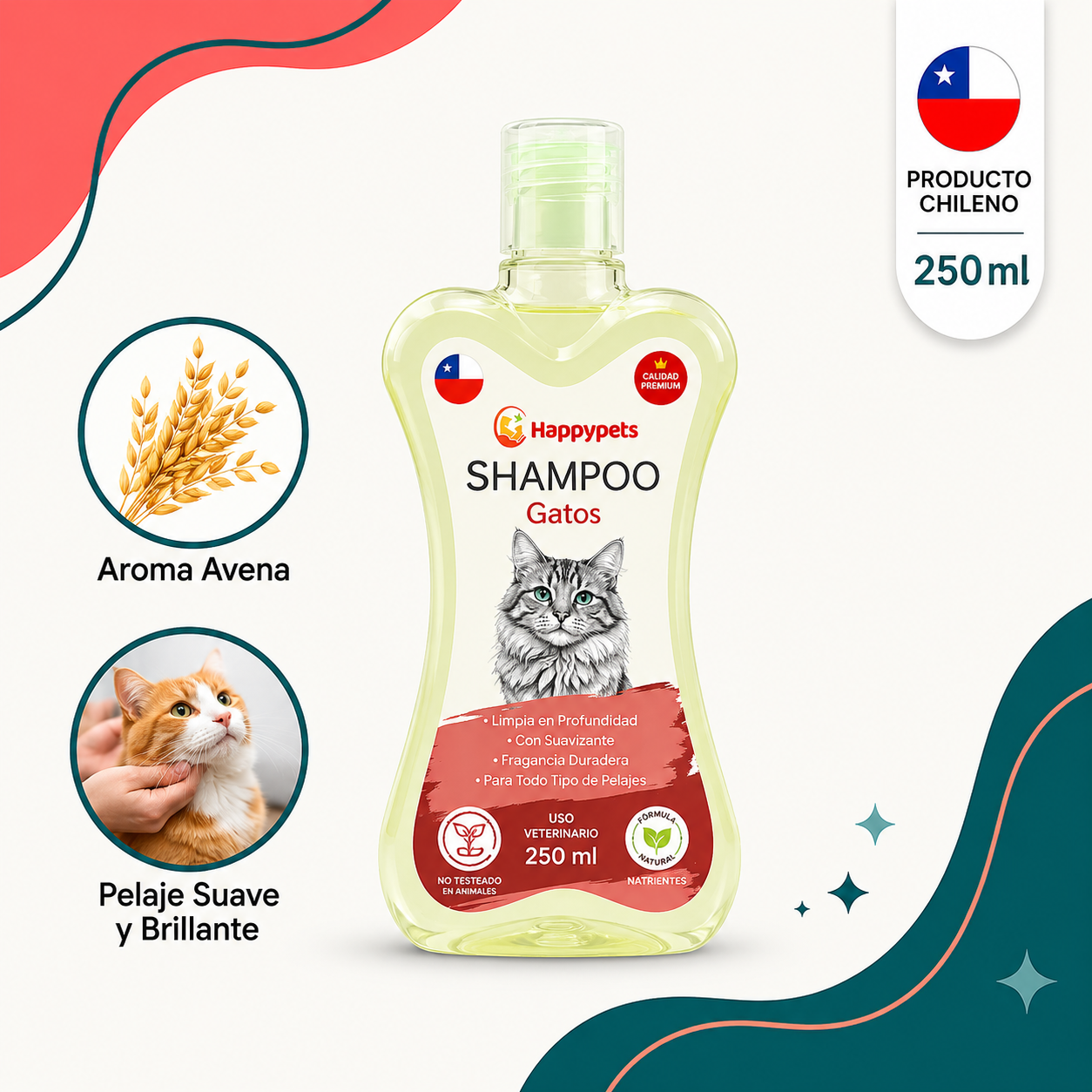 Shampoo especial SOLO para Gatos Happypets - Aroma Avena 250 mL