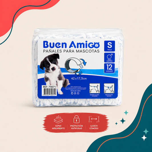 Pañales Desechables Alta Absorción para Perros Machos – Talla S (12 un)