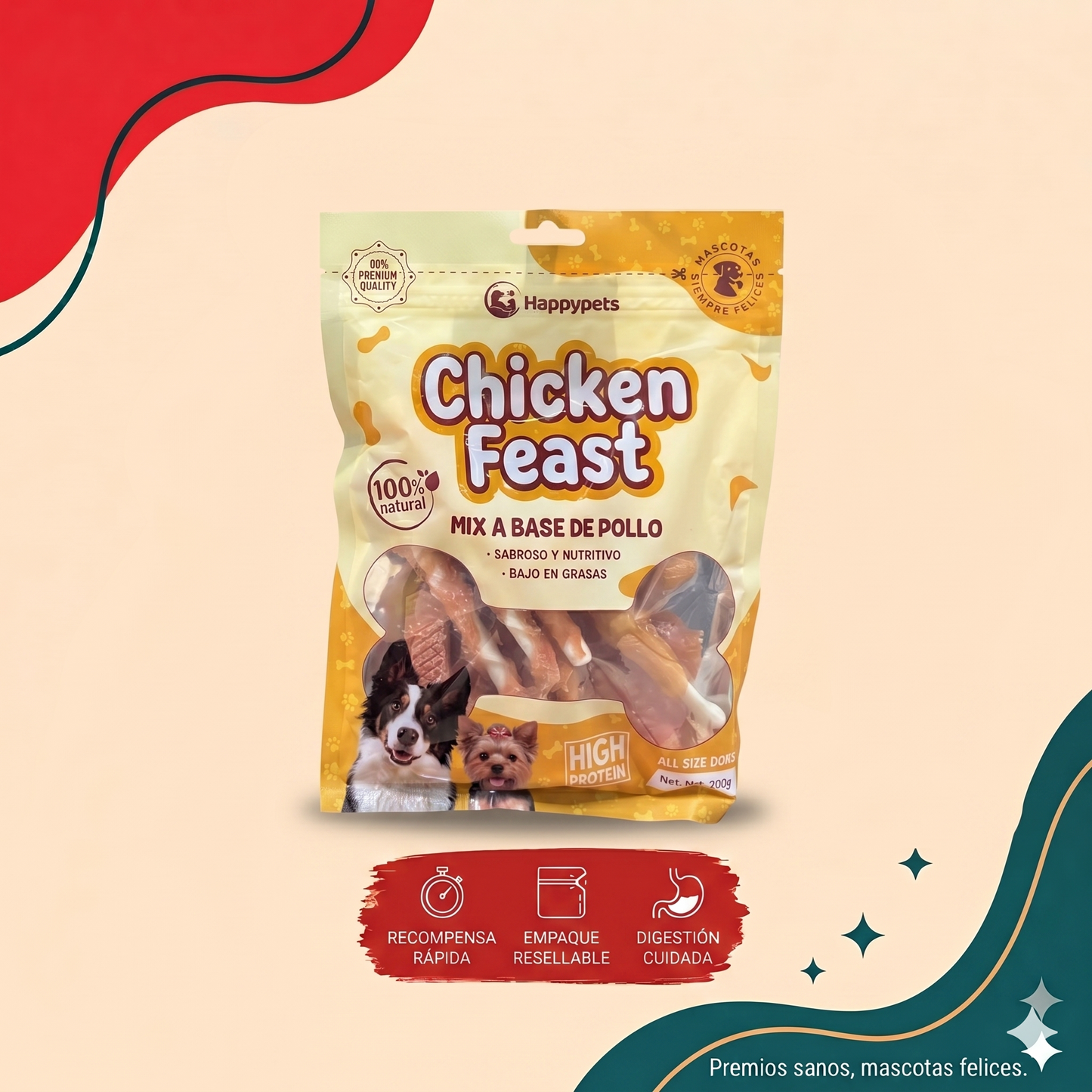 Chicken Feast: Snack 100% Natural y Premium para Perros 200g