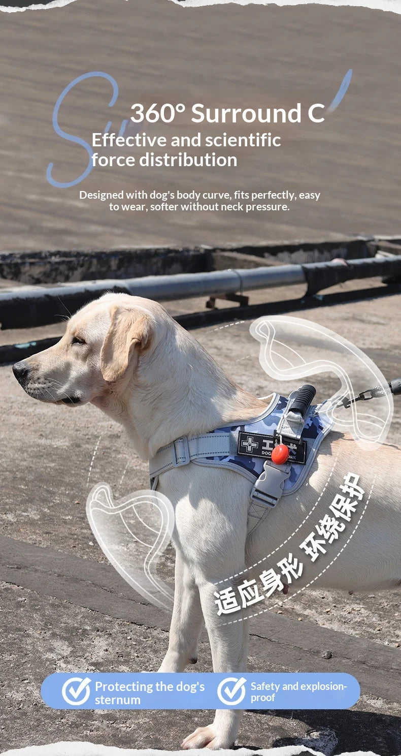 Medium and large dog explosion-proof reflective dog leash, pet leash, vest-style dog harness