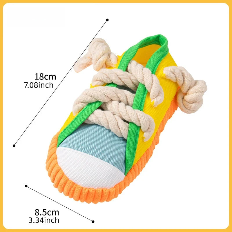 Dog Chewing Toy Squeaky Bite Resistant Canvas Shoes Knot Puppy Toy Teeth Cleaning Training with a bell Chew Toy Supplies