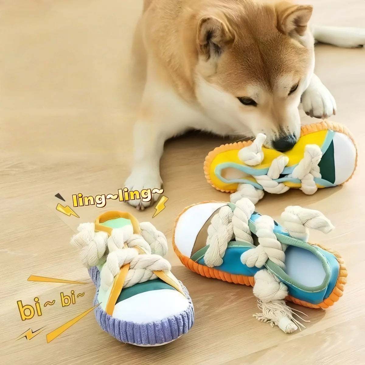 Dog Chewing Toy Squeaky Bite Resistant Canvas Shoes Knot Puppy Toy Teeth Cleaning Training with a bell Chew Toy Supplies
