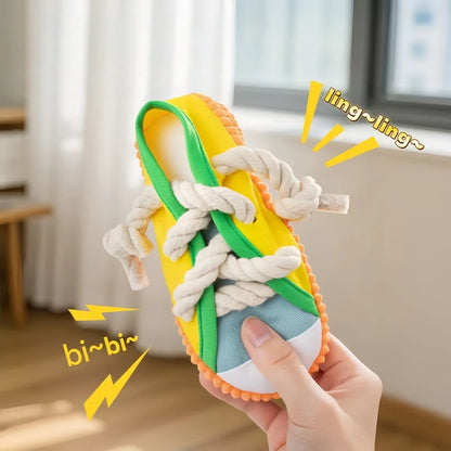Dog Chewing Toy Squeaky Bite Resistant Canvas Shoes Knot Puppy Toy Teeth Cleaning Training with a bell Chew Toy Supplies
