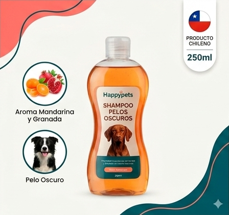 Shampoo para Perros Pelo Oscuro Happypets 250ml - Aroma Mandarina y Granada